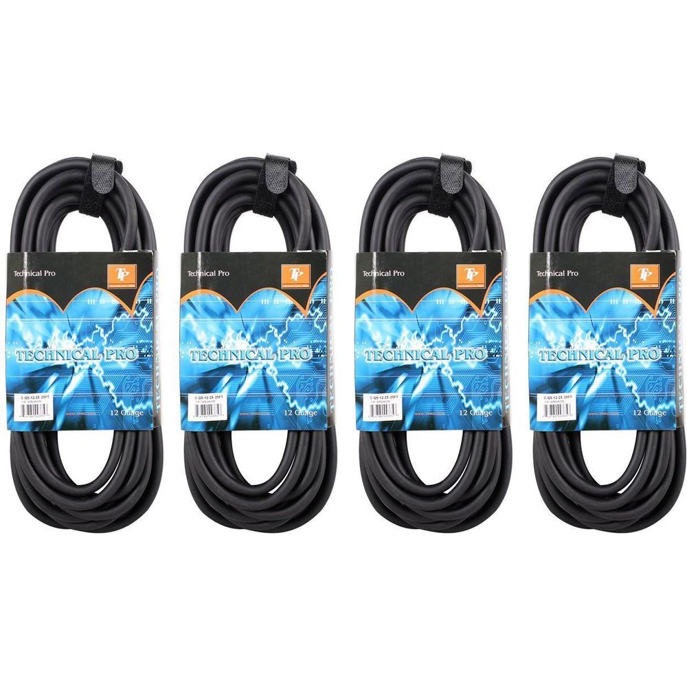 (4) CQS-1225 25' 12 Gauge 1/4" to Speakon Pro Speaker Cables