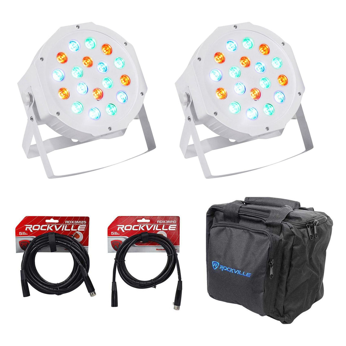 FHB-118 LED RGB DMX LED PAR Can Wash Lights+(2) Cables+Carry Bag