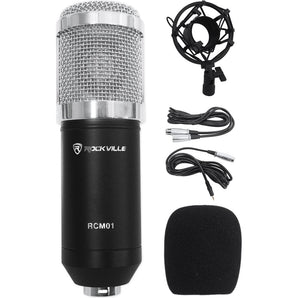 Rockville RCM01 Pro Studio Recording Condenser Microphone Mic+Metal Shock Mount