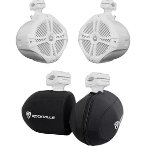 2 Rockville RWB90W White 8" 360° Swivel Marine Wakeboard Tower Speakers+Covers