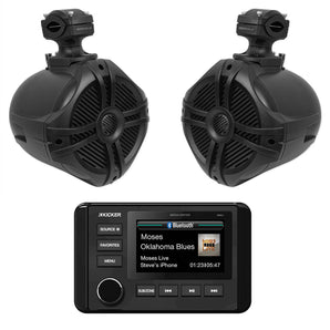 KICKER KMC4 Marine Digital Media Bluetooth Receiver+2) 6.5" Black Tower Speakers