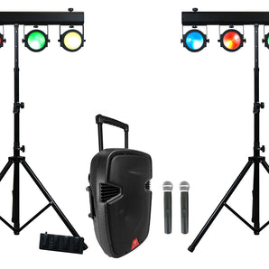 (2) American DJ DOTZ TPAR SYS COB LED Par Wash Light Kits w/ Stands+Bags+Speaker