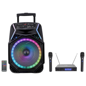 Technical Pro RAINB15 3000w Karaoke Machine System w/Bluetooth/LED+Wireless Mics