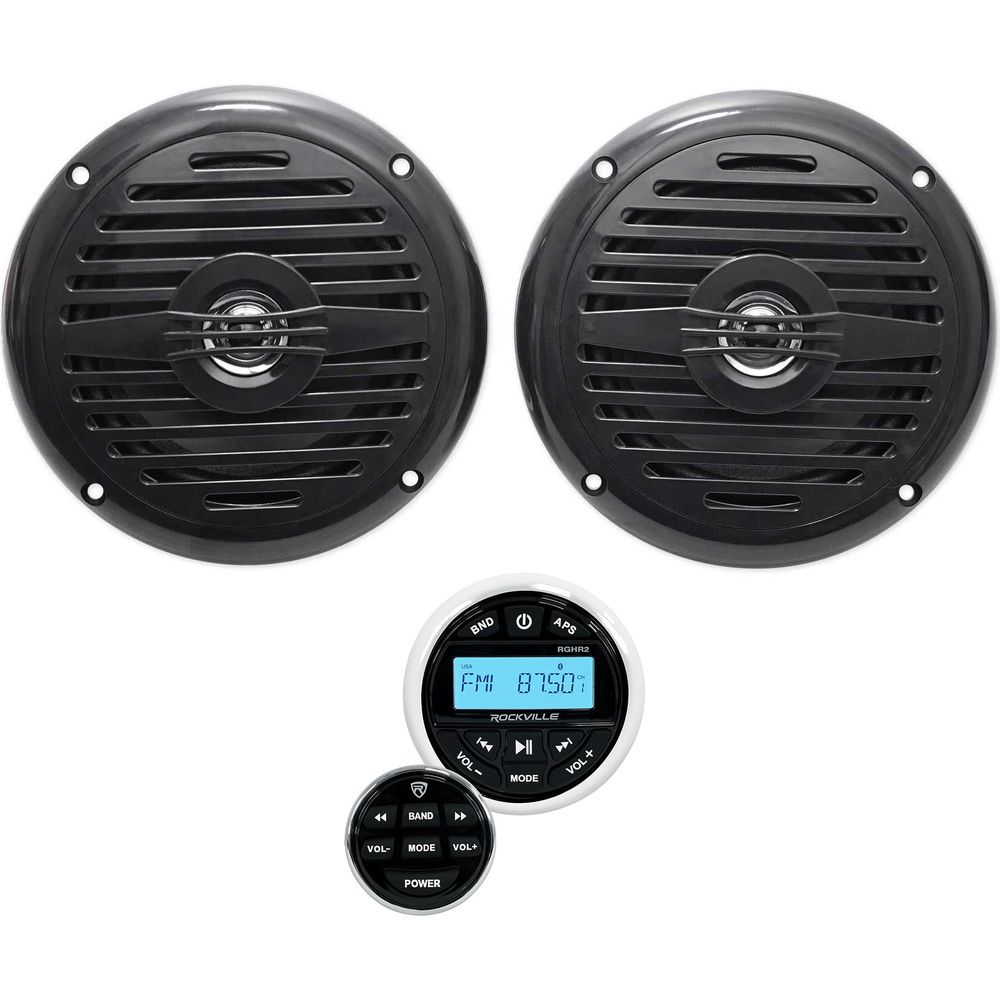 Hot Tub Audio System w/ Bluetooth Gauge Hole Receiver+(2) 5.25" Black Speakers