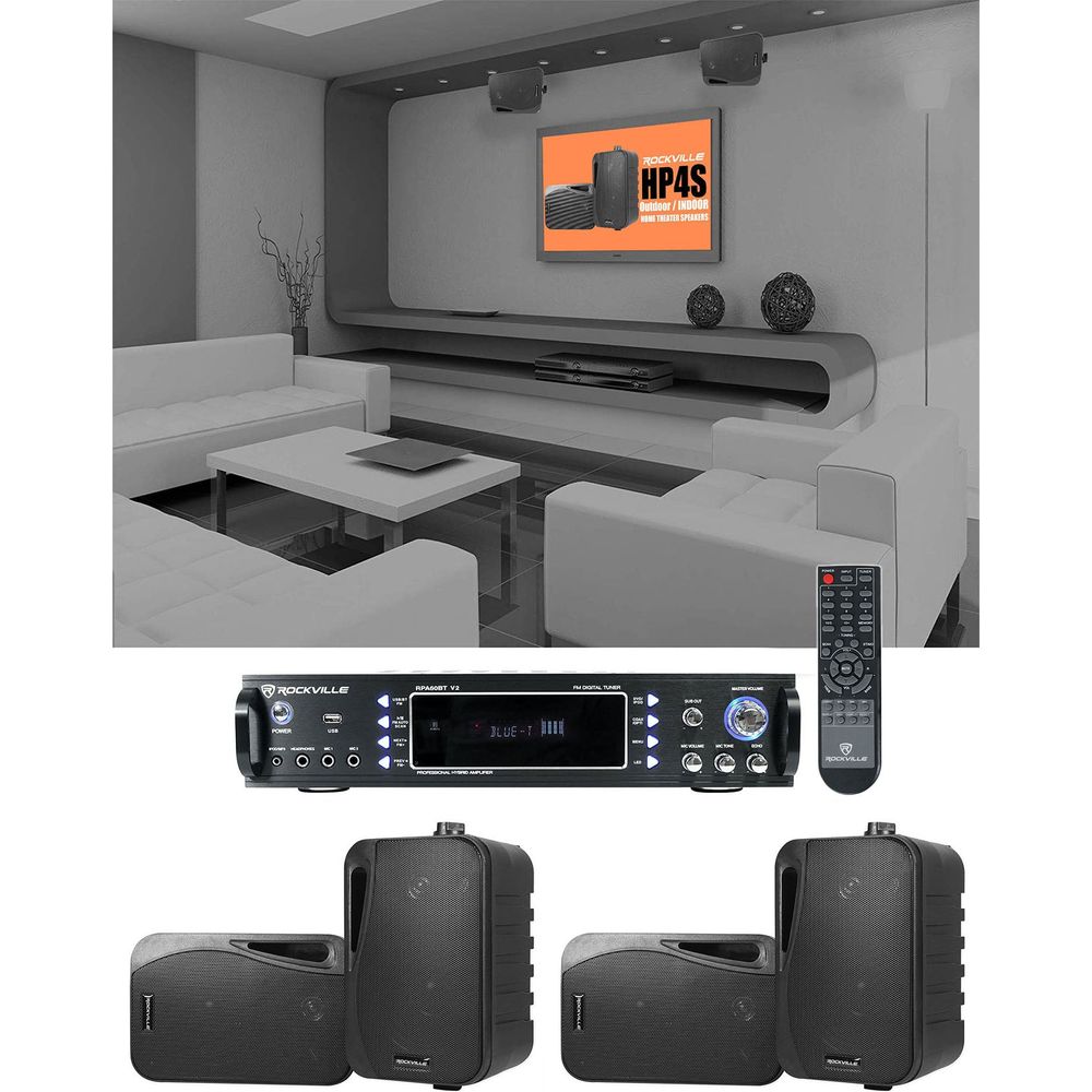RPA60BT Receiver + HP4S-8 Black 4-Pack Bundle