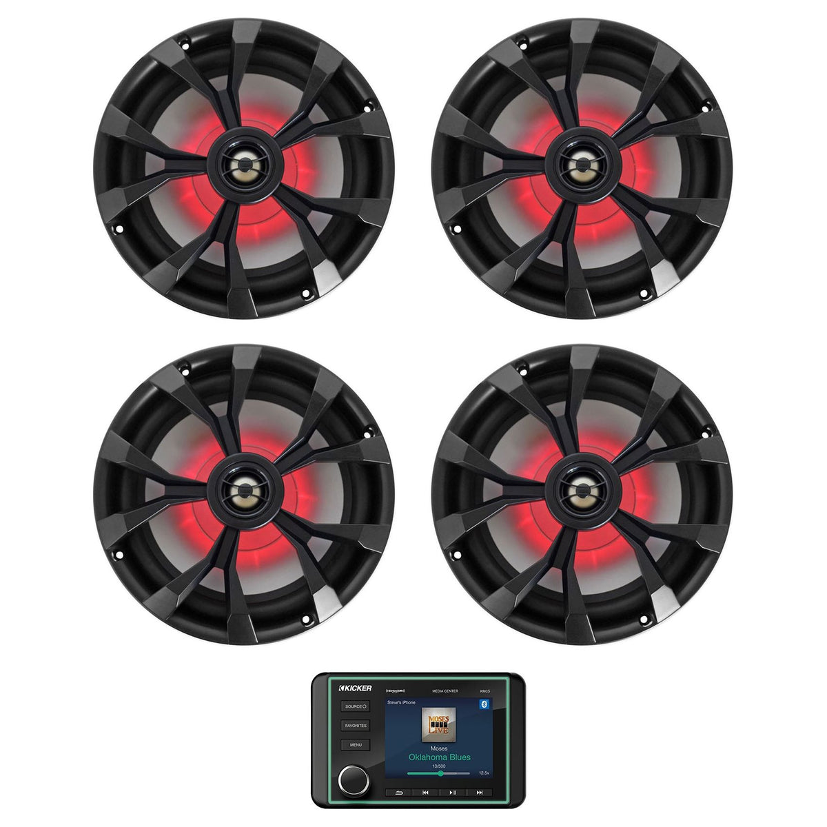 KMC5 Marine Digital Media Receiver w/Bluetooth+(4) 8" Black LED Speakers