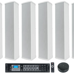 Rockville RCS650-6 70v Commercial Amp+Wifi Receiver+(8) Array Speakers in White
