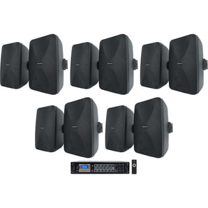 Rockville 6-Zone Commercial/Restaurant Bluetooth Amp+10 Black 6.5" Wall Speakers