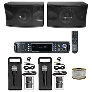 Pair Rockville KPS80 8" 800w Karaoke/Pro Speakers + Bluetooth Amplifier+(2) Mics