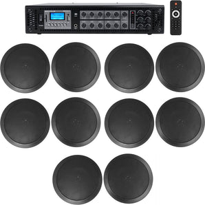 Rockville 6-Zone Amplifier+(10) 6.5" 2-Way Black Ceiling Speakers For Restaurant
