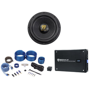 Rockville W12K9D2 V3 12" 4000 Watt Car Audio Subwoofer+Mono Amplifier+Amp Kit