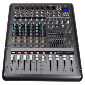 Rockville RPM870 8 Channel 6000w Powered Mixer, USB, Effects+3) Mics+Case+Cables