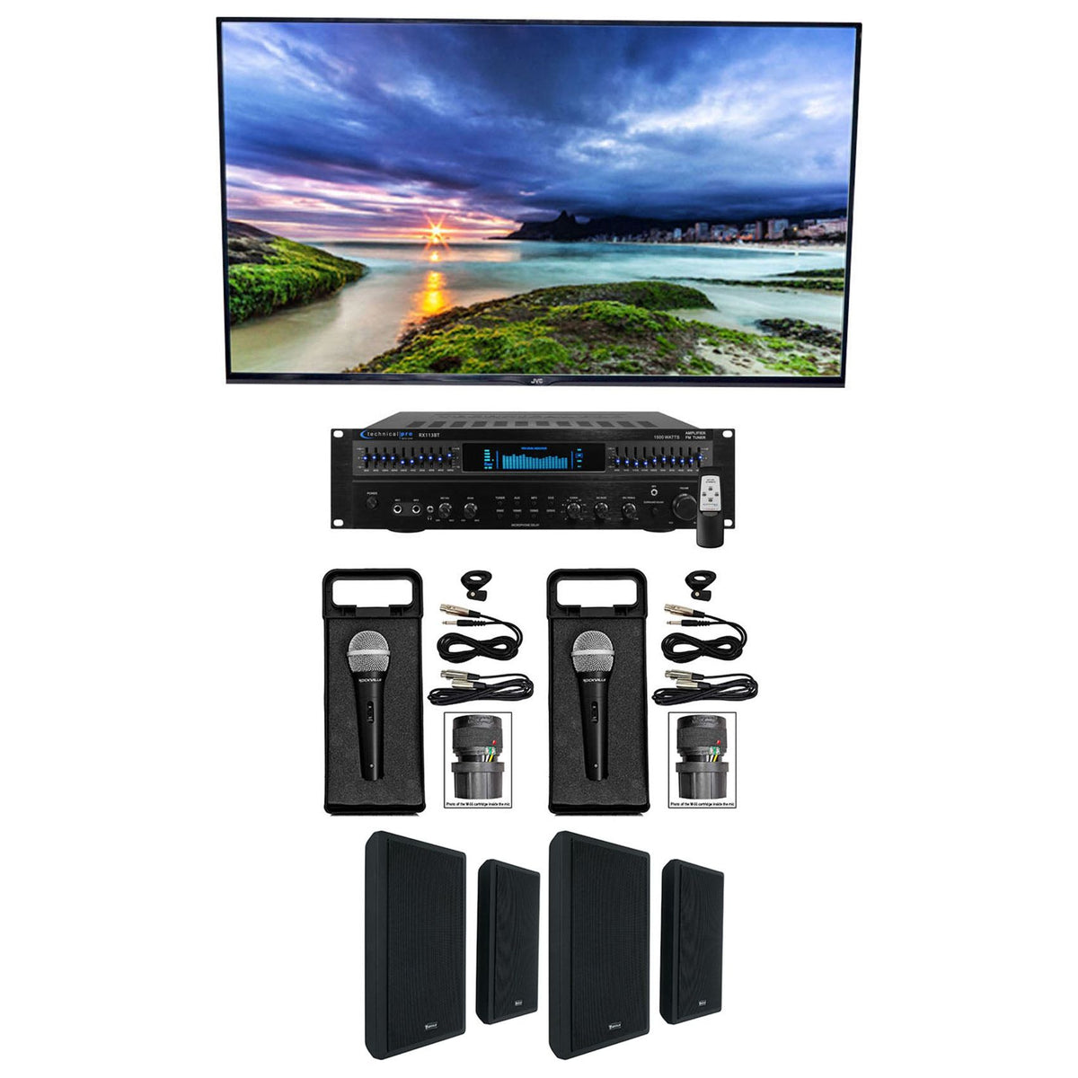 Home Karaoke Machine System + (4) 5.25" Black Wall Mount Speakers