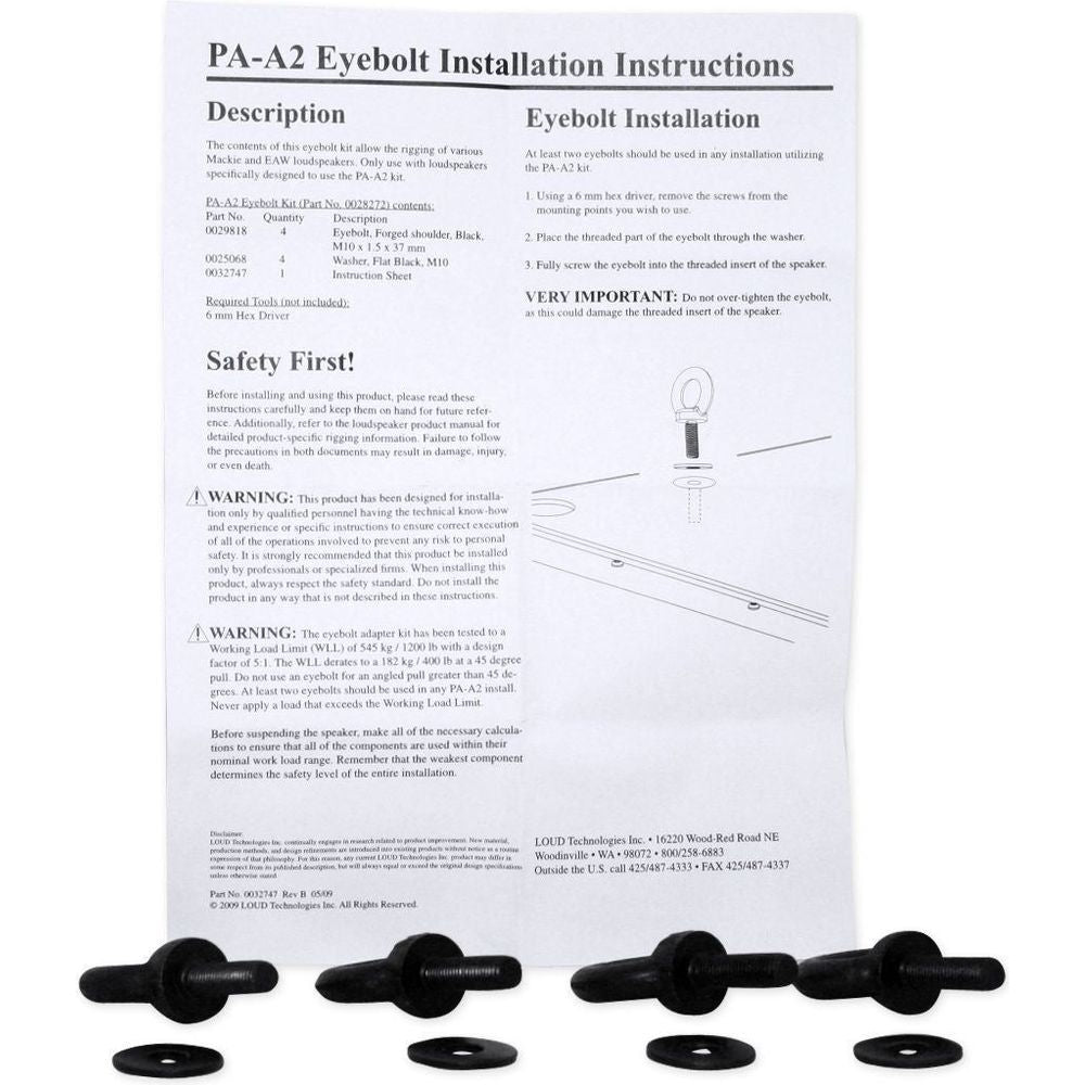 New Mackie PA-A2 Eyebolt Kit 4 HD Series Loudspeakers HD1221 HD1521 HD1531