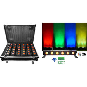 Rockville 6 Battery Powered Rechargeable Strip Lights+Wireless DMX+Charging Case