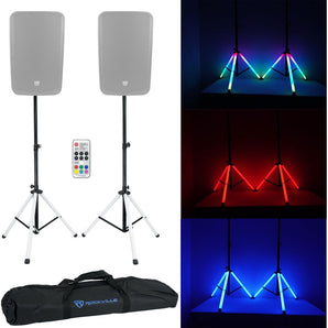 2 Rockville PARTY STAND LED Speaker Stands w/Sound Activated LED's+Remote+Scrims