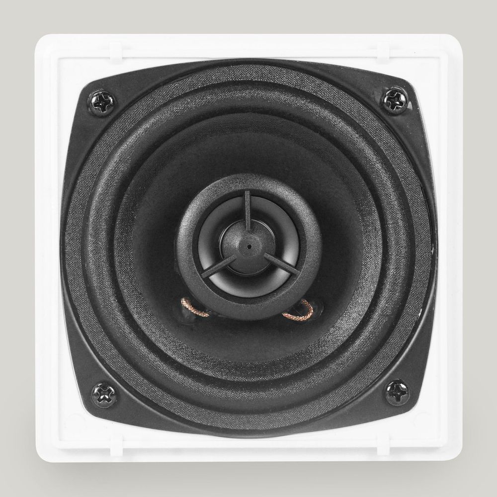 2-Room Home Audio Receiver+(4) White 3.5" Cube Speakers+Wall Controls