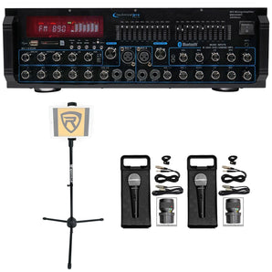 Technical Pro MM2000BT Active Bluetooth Karaoke Mixer Amp SD, USB+(2) Mics+Stand