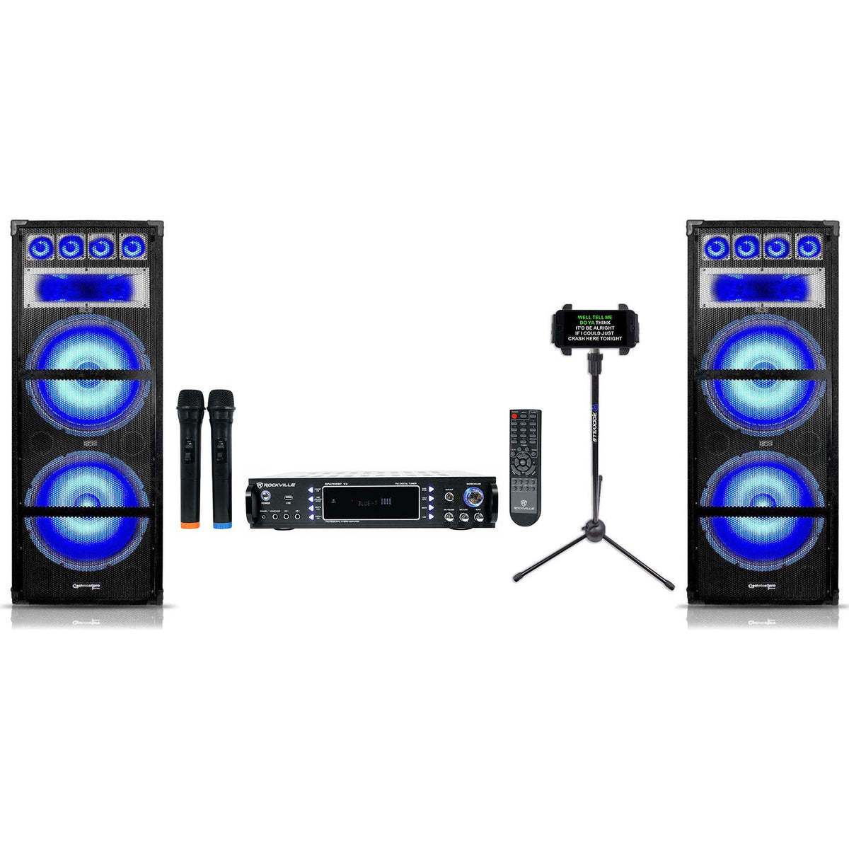 RPA70WBT Karaoke Receiver + Dual 15" LED Speakers Bundle