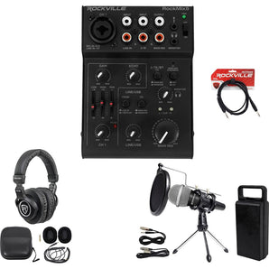Rockville 1-Person Gaming Twitch Live Stream Recording Kit Mic+Stand+Headphones