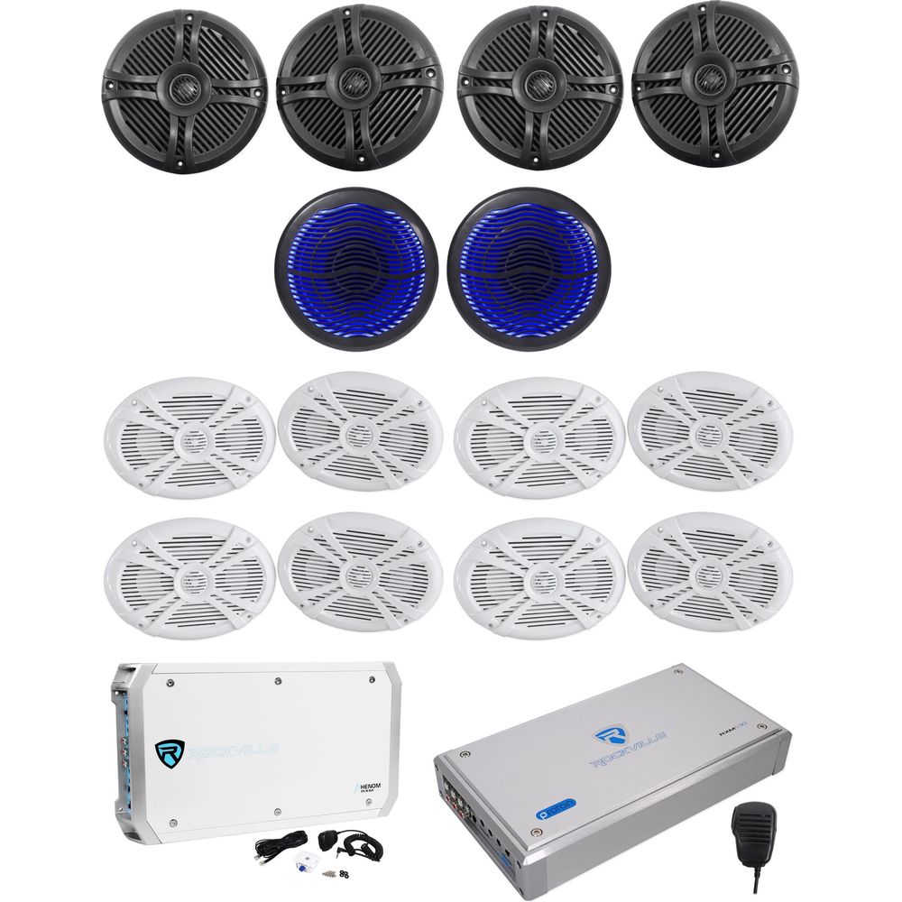 2) Rockville RMSTS65B Marine Speakers Black+Speaker White+Sub+6