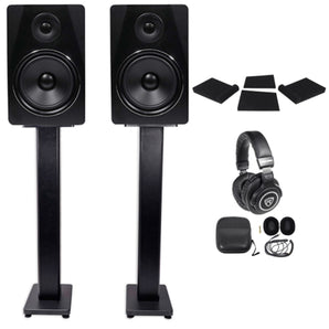 2) Rockville APM8B 8" 500W Powered Studio Monitors+Stands+Pads and Headphones