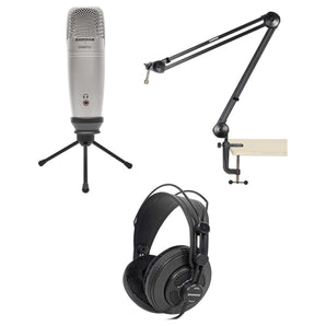Samson Podcast USB Recording Microphone Mic+Podcasting Stand Boom Arm+Headphones