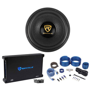 Rockville W15K9D4 15" 5000 Watt Car Audio Subwoofer+Mono Amplifier+Amp Kit