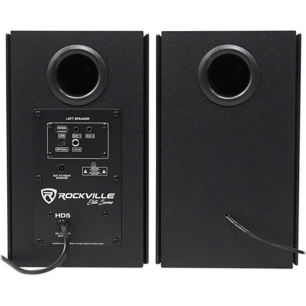 (2) HD5B 5" Powered Bluetooth Bookshelf Speakers + 8" Wood Desktop Stands