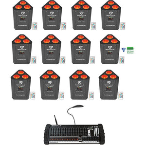 12) Rockville RockWedge LED Battery Lights+384 Channel Wireless DMX Controller