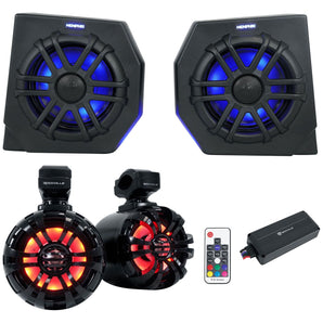 (2) Memphis CANAMDEF65FE Pods+LED Tower Speakers+Amp For 2018+ Can Am Defender