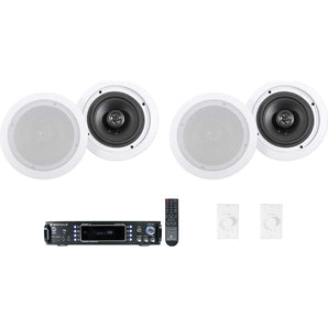 Rockville 2-Room Home Audio Receiver Amp+(4) 6.5" Ceiling Speakers+Wall Controls