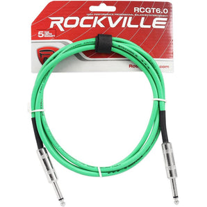 Rockville RCGT6.0G 6' 1/4'' TS to 1/4'' TS Instrument Cable-Green 100% Copper