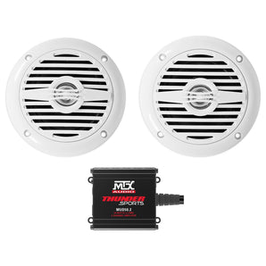 2) Rockville MS40W White 4" 200 Watt Speakers+MTX Amplifier For ATV/UTV/Cart