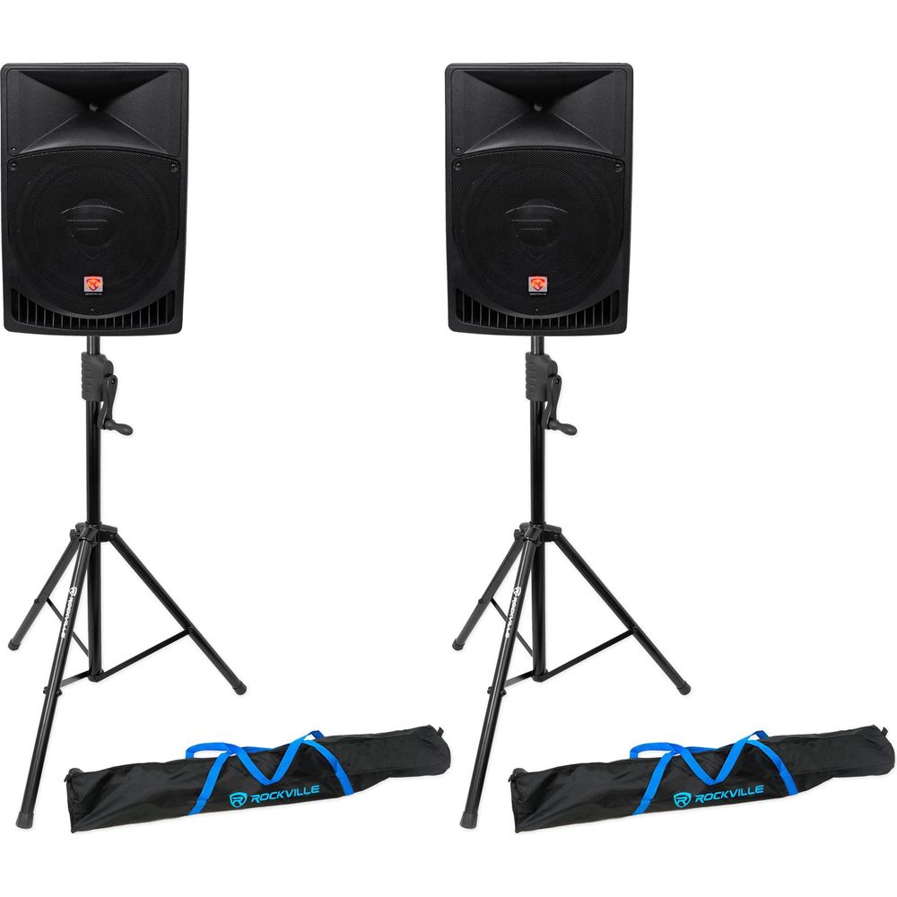 (2) RPG15 15" Powered 1000W DJ PA Speakers+Crank-Up Speaker Stands