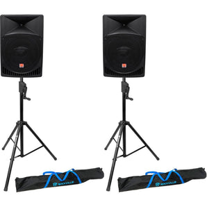 (2) Rockville RPG15 15" Powered 1000 Watt DJ PA Speakers+Crank-Up Speaker Stands