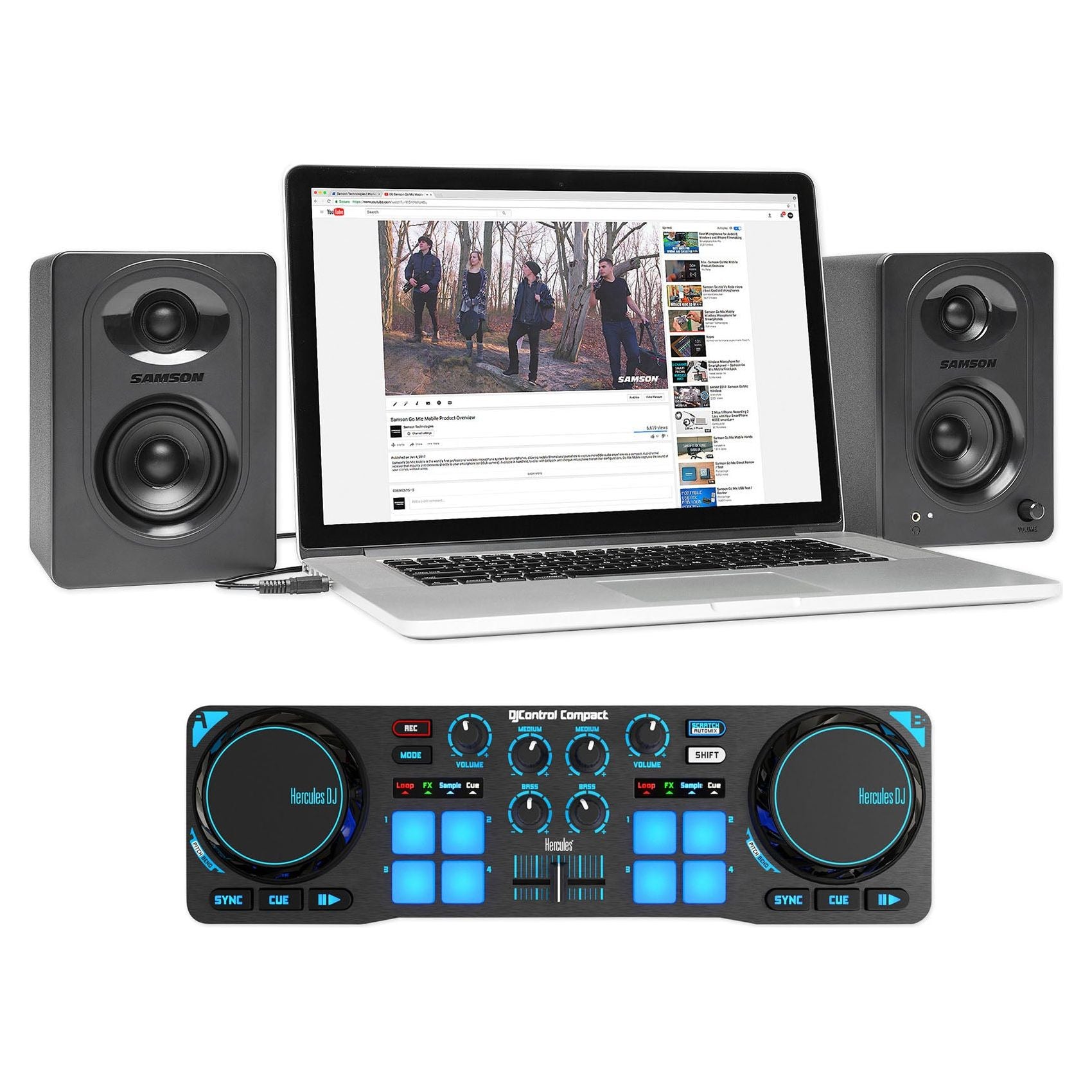 Hercules DJControl Compact USB 2Deck DJ Controller Mixer + (2) Samson