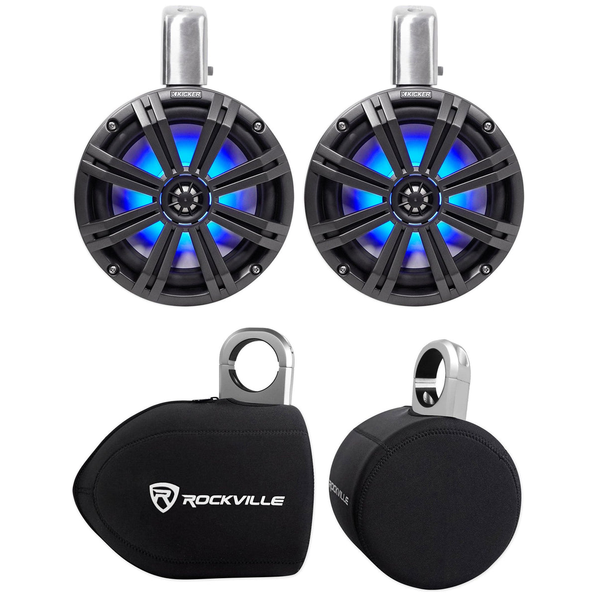 45KMTC8 8" 600W Marine Wakeboard Tower Speakers w/LED's + RWBC80 Neoprene Covers