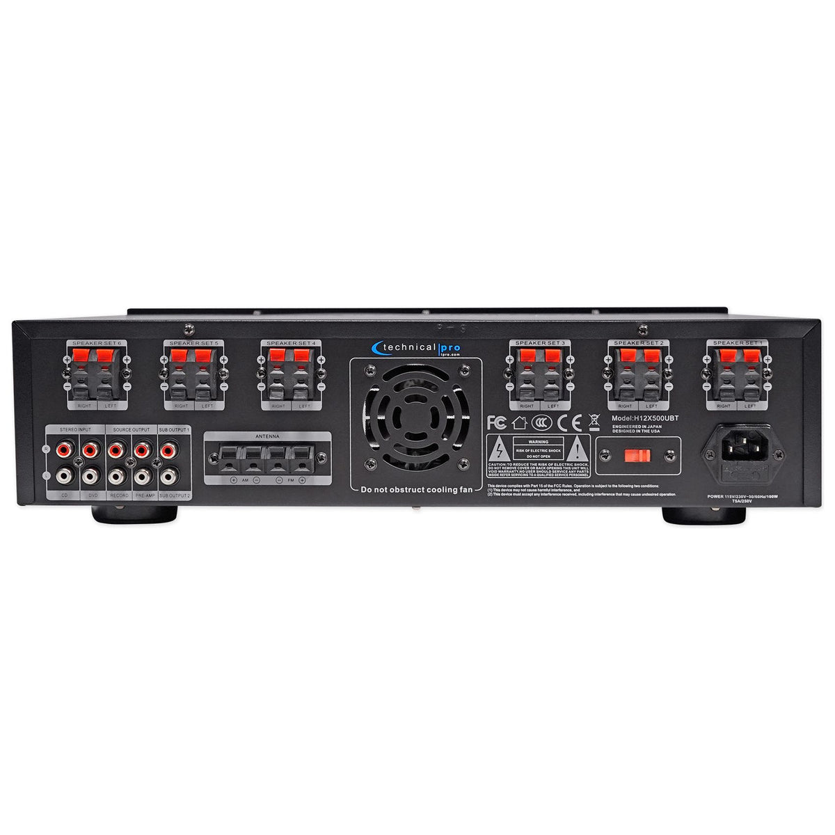 6-Zone Receiver with (4) Pairs of Black 5.25" Indoor/Outdoor Speakers, Commercial Package
