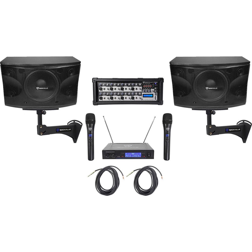 KPS12 12" Karaoke Speakers 2-Pack + RPM85 Mixer + Wireless Mics Bundle