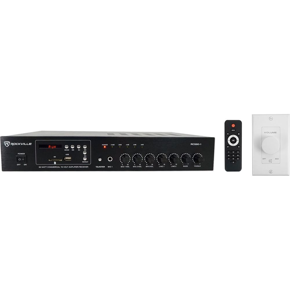 RCS80-1 70v Commercial Amplifier w/Bluetooth + White Wall Volume Control