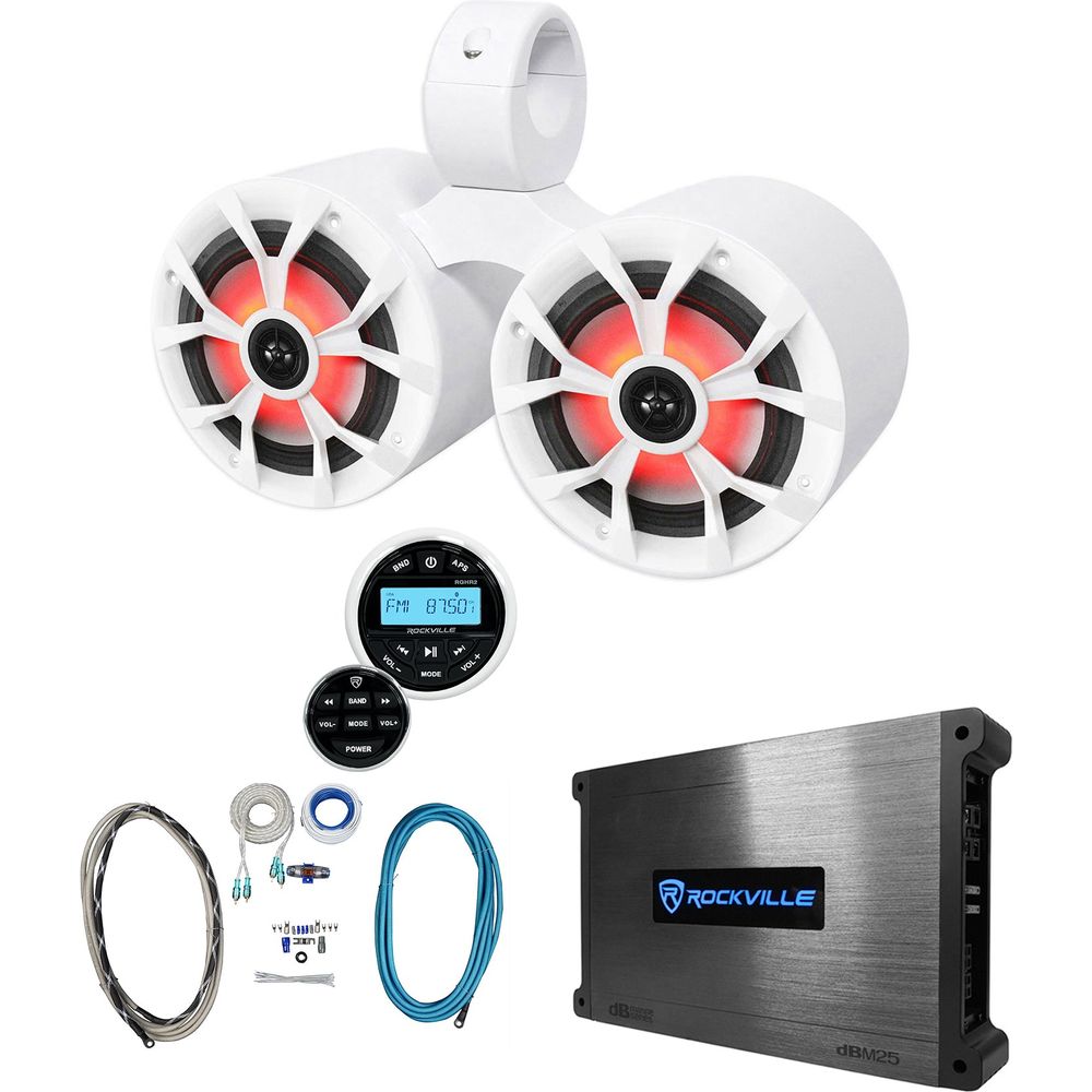 Dual 6.5" 700w Marine Wakeboard LED Speakers+Receiver+Amplifier+Kit