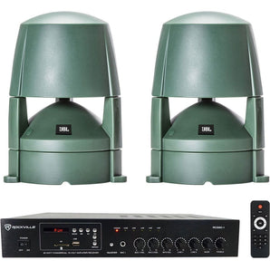 (2) JBL CONTROL 85M 5.25" Commercial 70v Outdoor Landscape Speakers+Amplifier