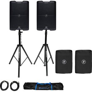 2 Mackie SRM210 V-Class 10” 2000w Powered Bluetooth PA DJ Speakers+Stands+Covers
