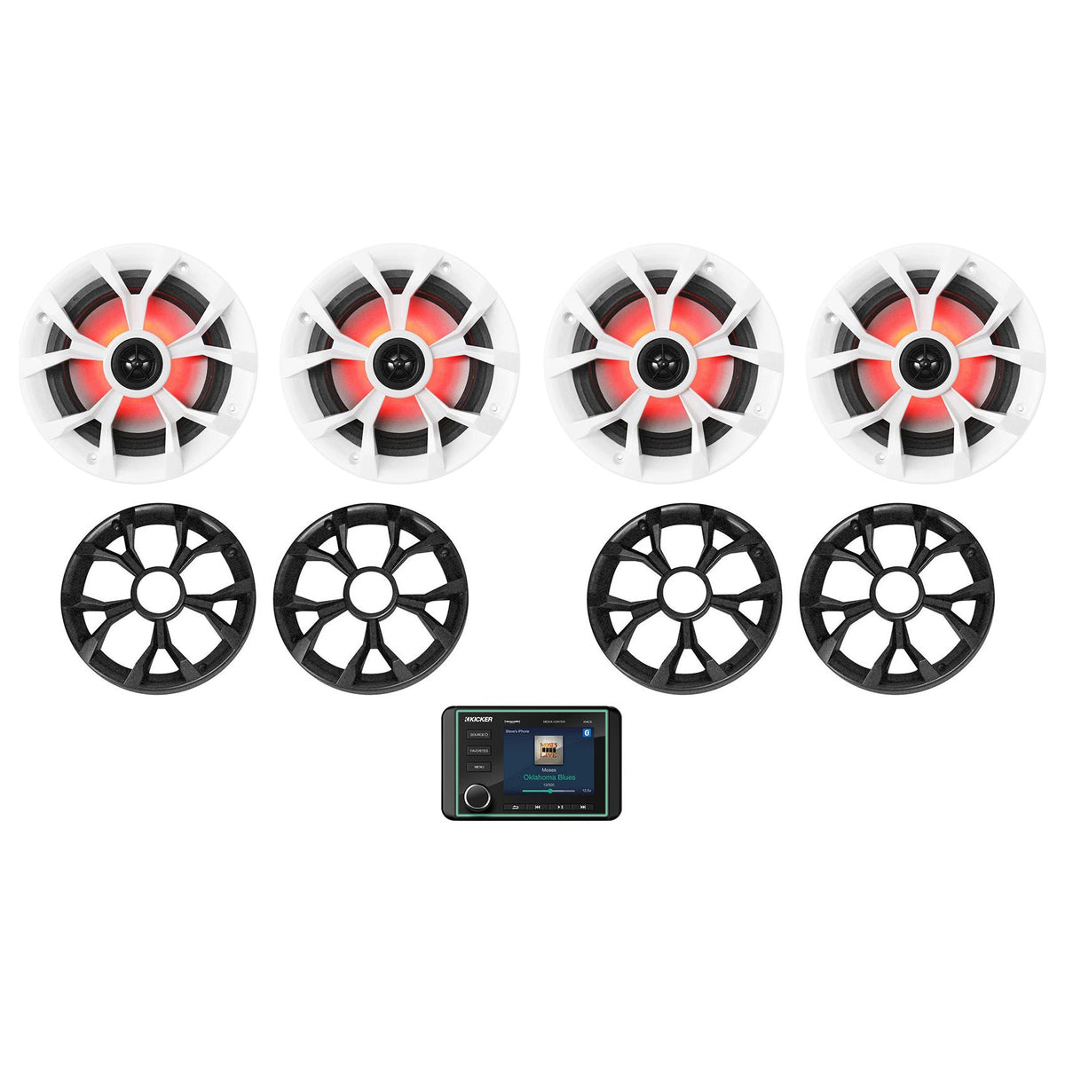 KMC5 Marine Digital Media Receiver w/Bluetooth/USB+(4) 6.5" LED Speakers
