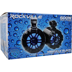 (2) Rockville 6.5" LED Black Tower Speakers+MB QUART Amp+Bluetooth RZR/ATV/UTV