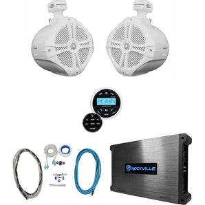 Rockville Bluetooth Receiver+8" White Marine Wakeboard Tower Speakers+Amplifier