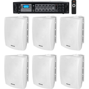 (6) 5.25" White Commercial 70v Wall Speakers+Amp For Restaurant/Office/Cafe/Bar
