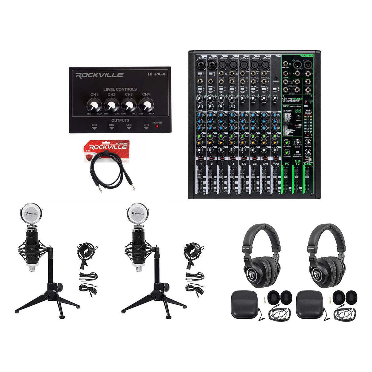 2-Person Podcast Recording Kit with ProFX12v3 Mixer and Desk Stands