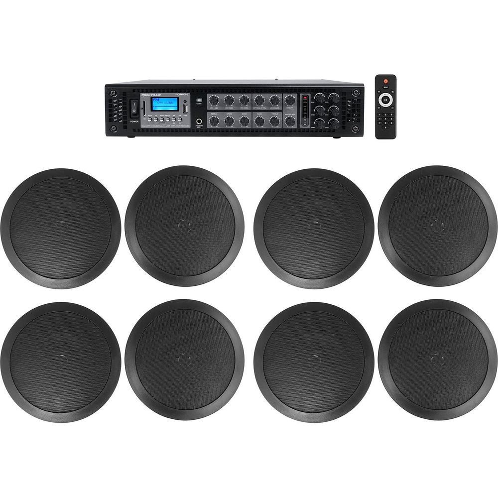 CC65T Black 8-Pack + RCS180-6 6-Zone 180W Amp Bundle